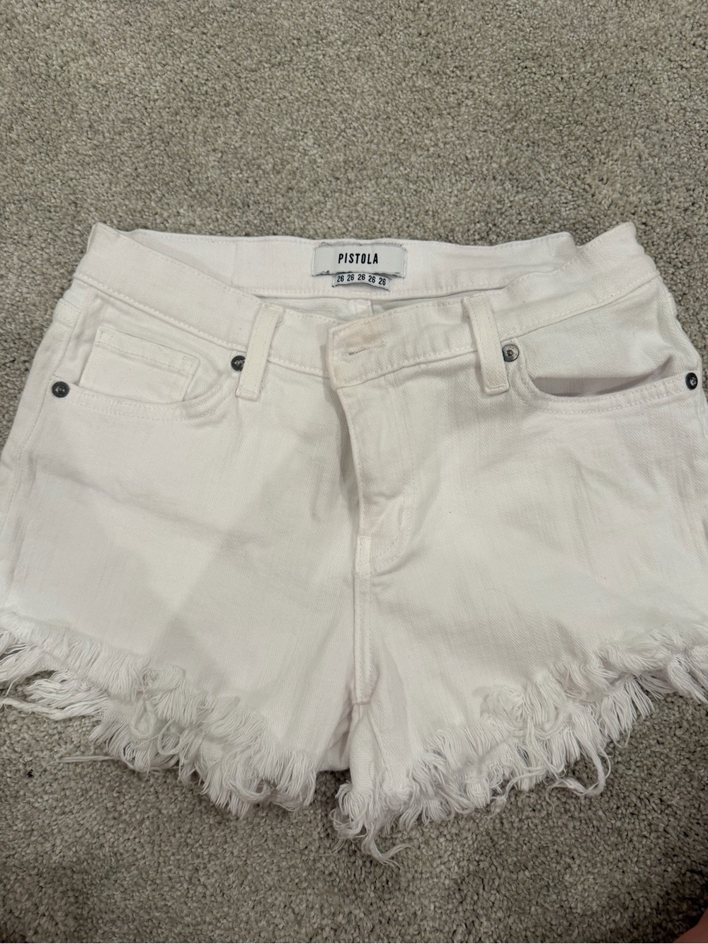 pistola Ivory Frayed Hem Denim Shorts